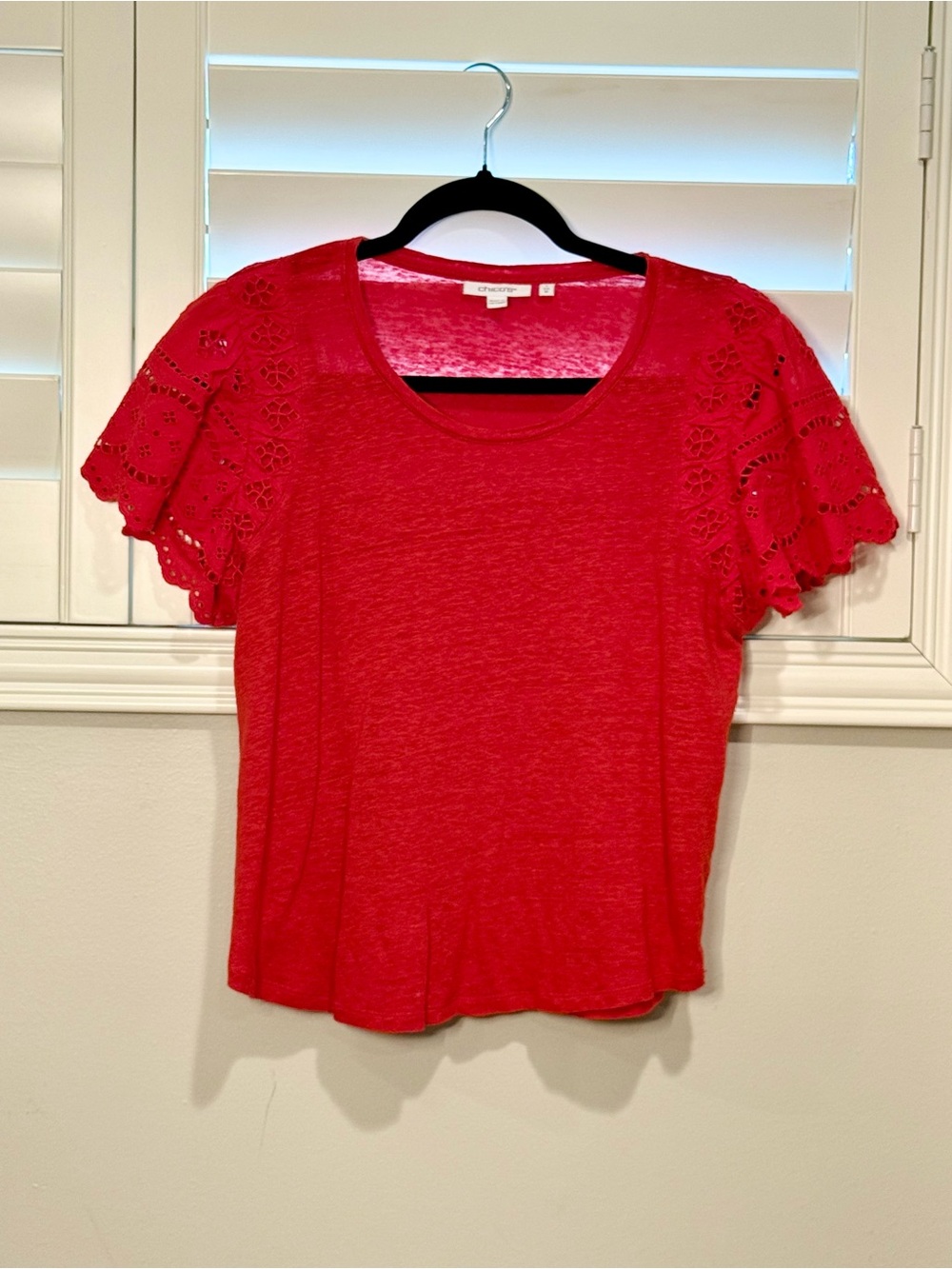 Chico's Red Short-Sleeve Eyelet Flutter Tee